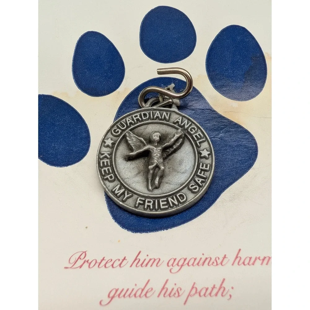 Roman Inc Pewter Guardian Angel Pet Medal Dog Tag Charm Vintage 1995 16195